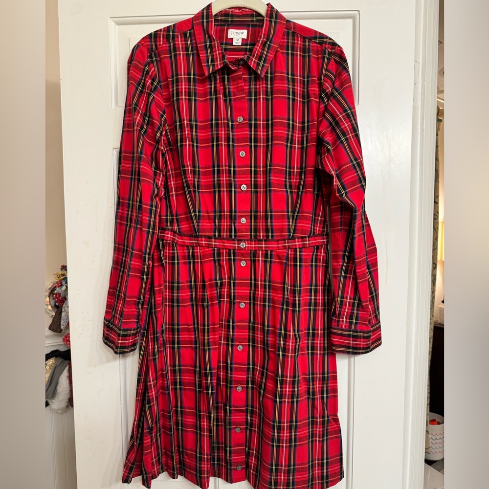 ❤️❤️❤️J. Crew Red Plaid Long Sleeve Shirt Dress